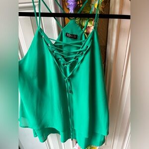 VENUS Lace-Up Green Flowing Boho Layer Sleeveless Camisole Tank Top size Large
